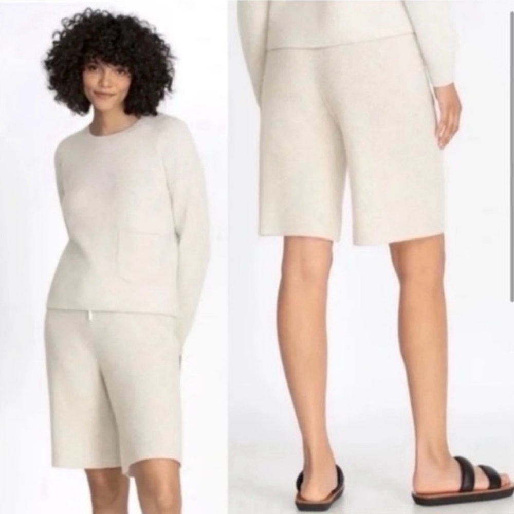 Johnny Was Calme Ribbed Cashmere Bermuda Shorts Fog Beige Size XS
